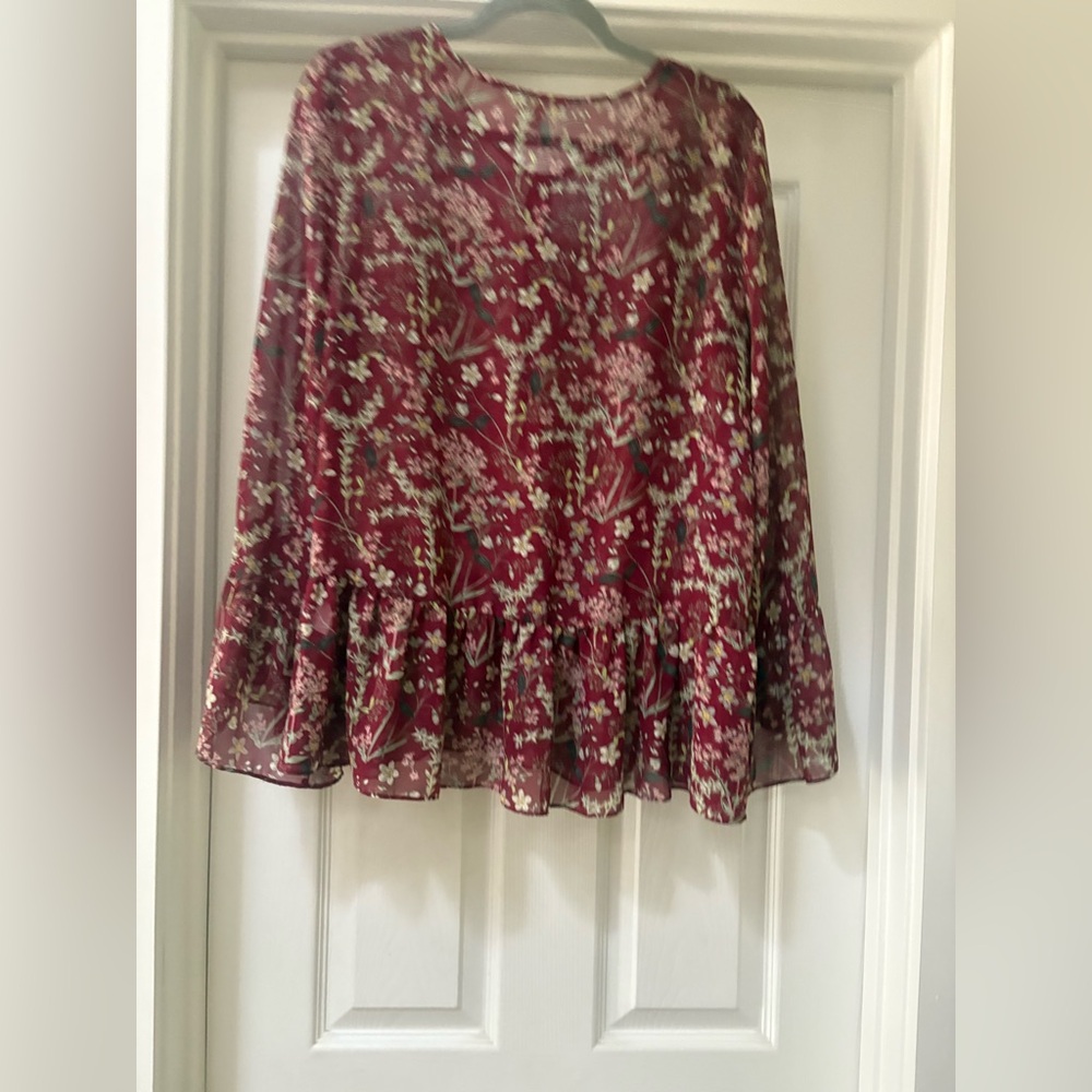 Max Studio Maroon Floral Button-Down Blouse - image 2